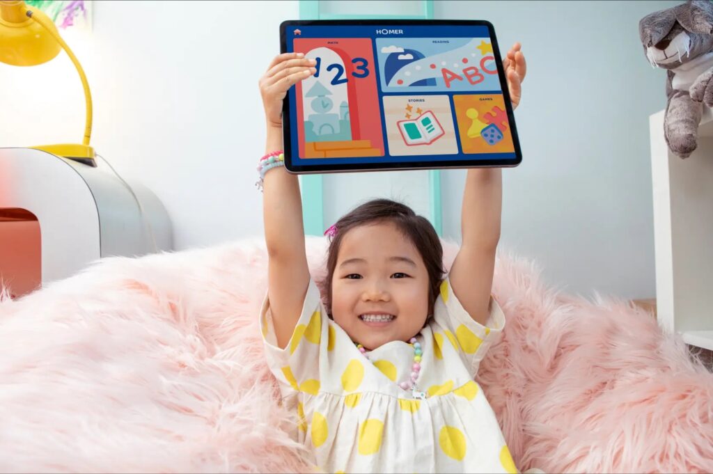 Young girl playing a reading comprehension game