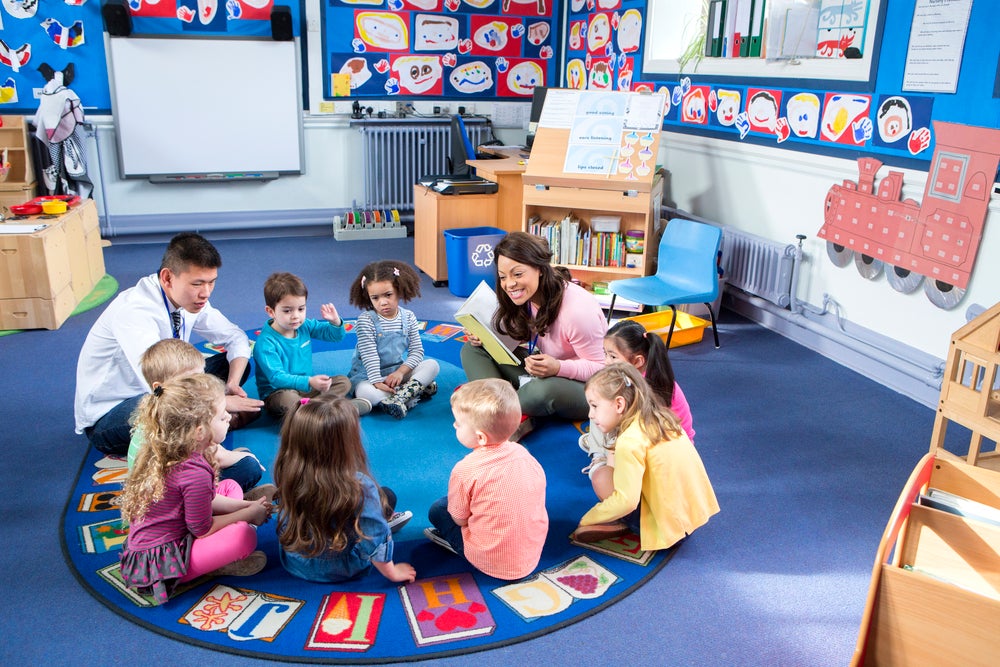 kids sitting in a circle at reading time