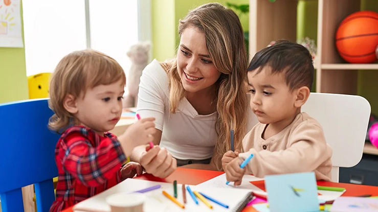 Mom with kids during physical play