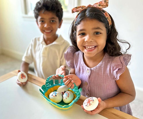 two kids doing crafts